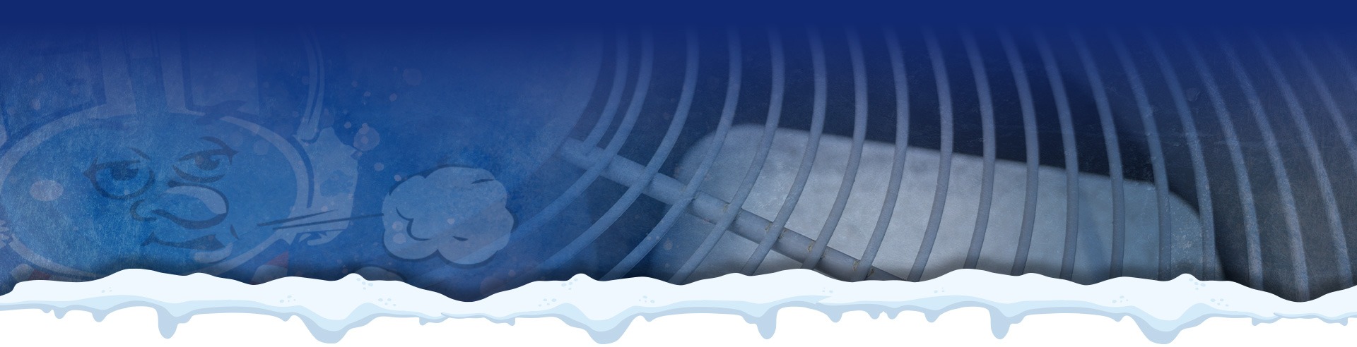 Blue abstract digital background with curved light streaks and clouds along the bottom